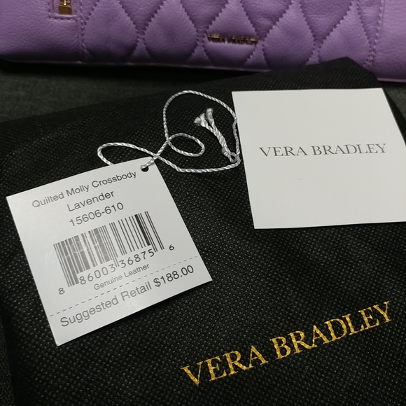 Vera Bradley Genuine Leather Quilted Molly Crossbody Lavender Purple Purse - Picture 6 of 16